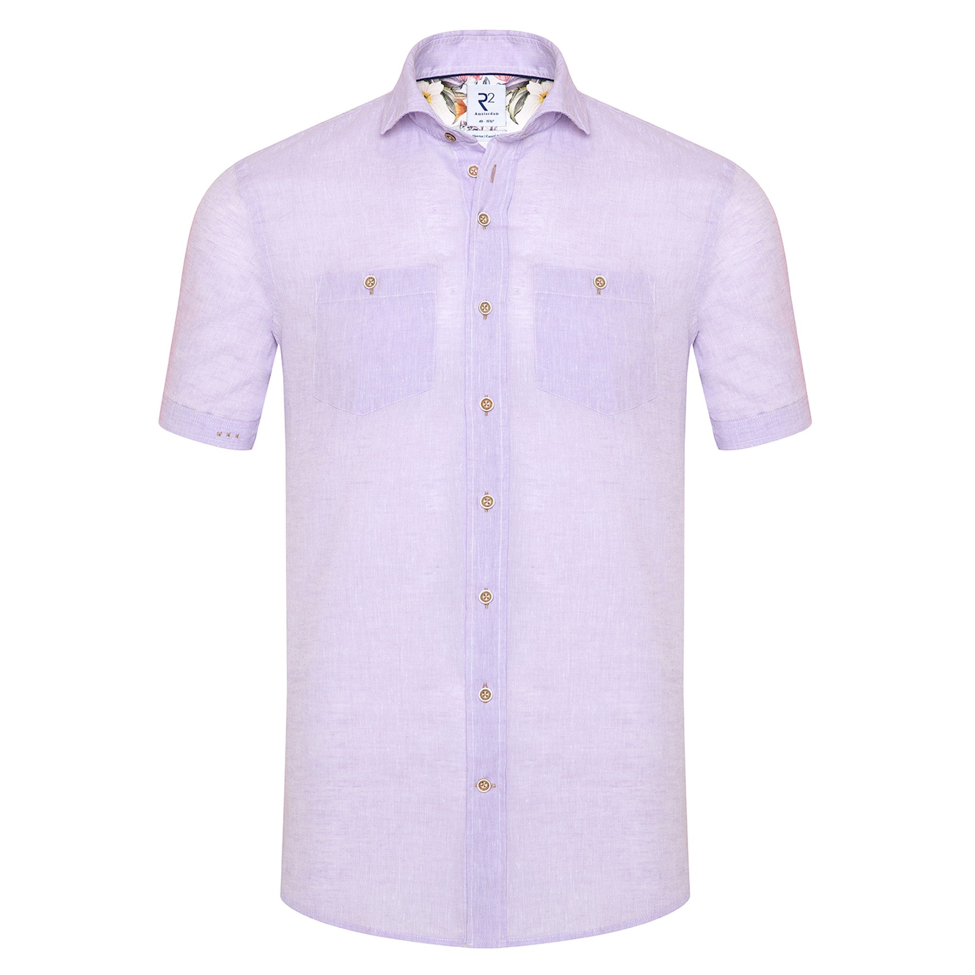 Brand Partner,R2 Amsterdam, R2 Amsterdam Light Purple Linen Blend Short Sleeve Button Up, Purple, Medium-43-TagM