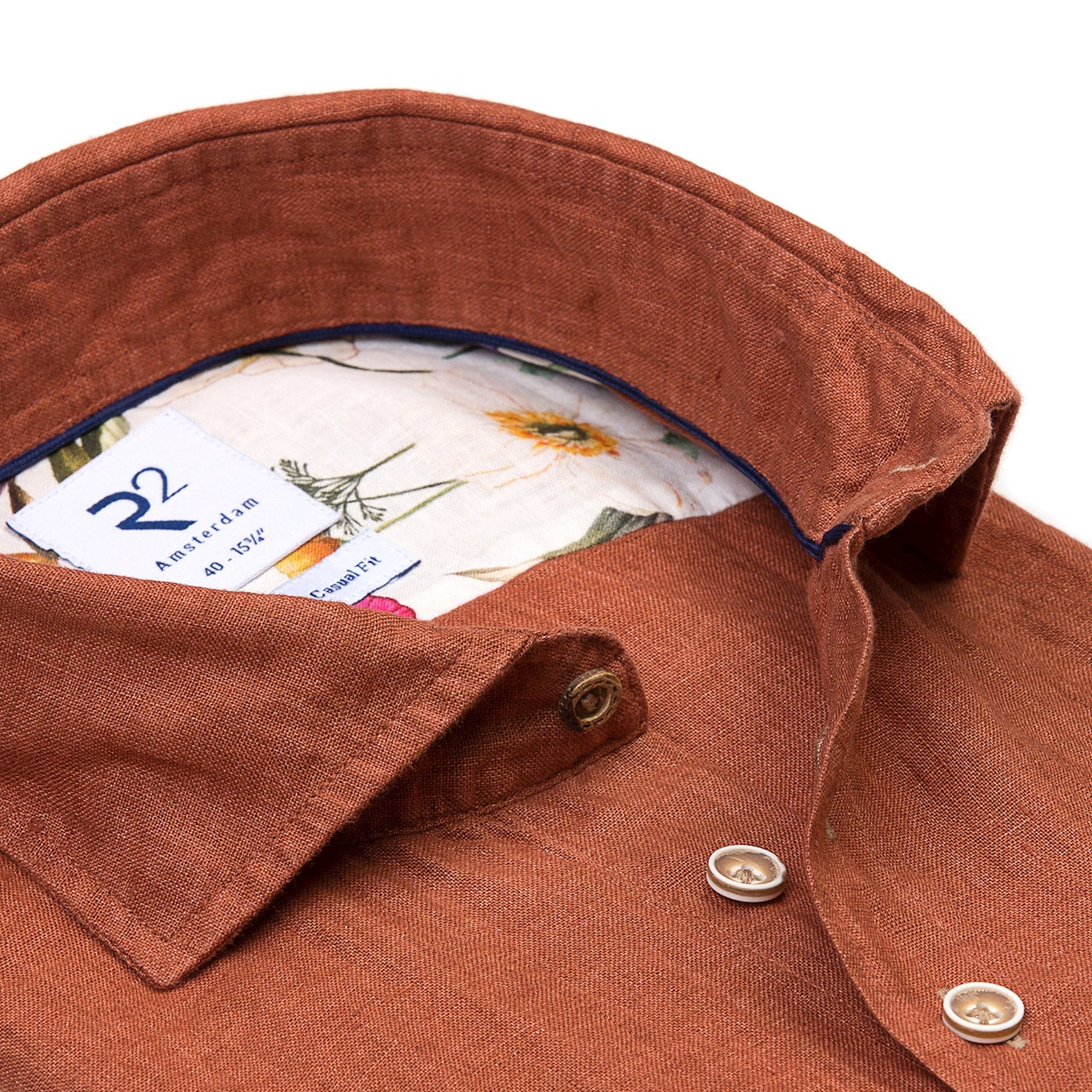 Brand Partner,R2 Amsterdam, R2 Amsterdam Brown Orange Solid Linen Blend Short Sleeve Button Up, Orange, Medium-43-TagMExtra Large-48-TagXL