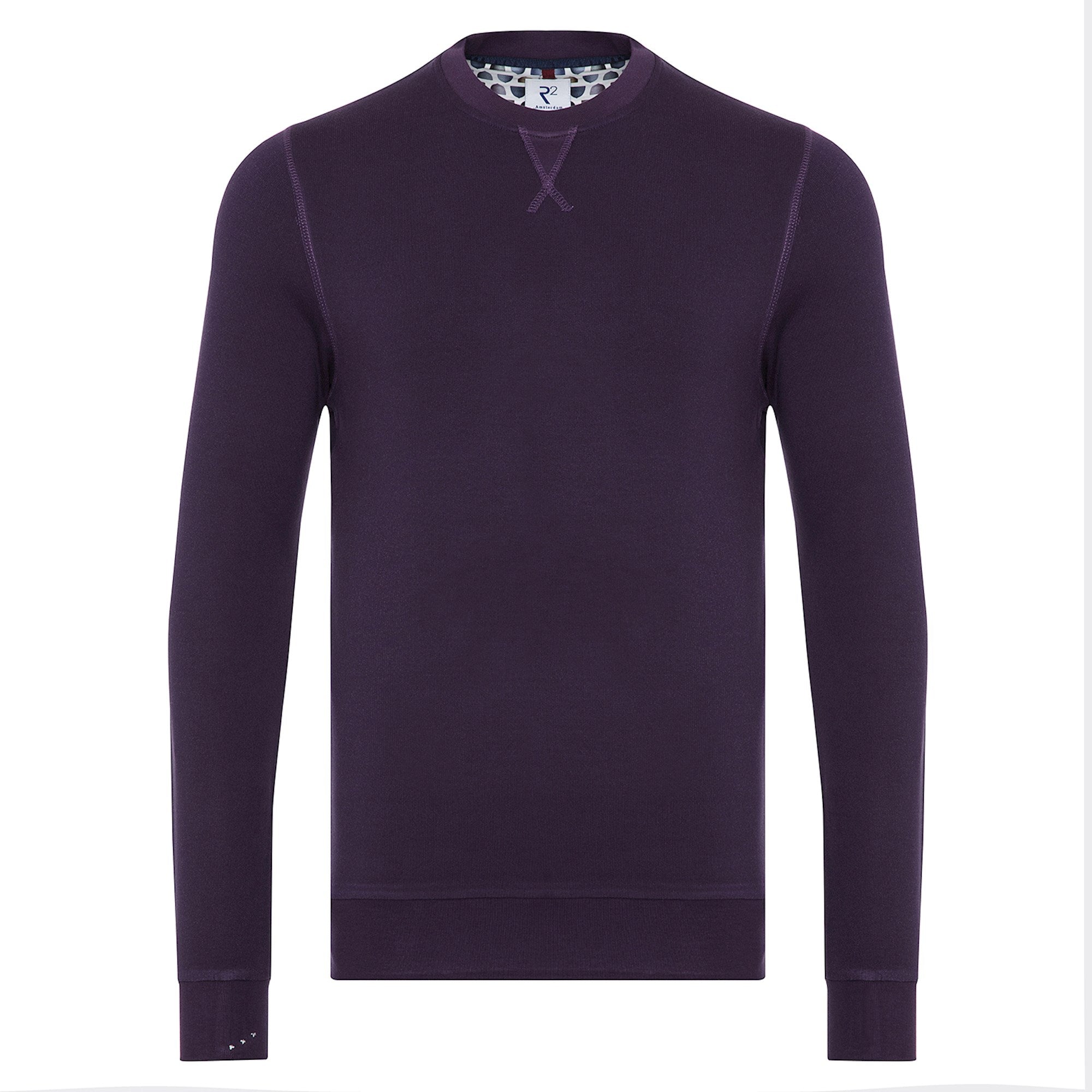 Brand Partner,R2 Amsterdam, R2 Amsterdam Dark Purple Crew Neck Pullover Sweatshirt, Purple, Medium-42-TagL