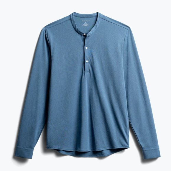 Wholesale,Ministry of Supply, Ministry of Supply Moisture Wicking Blue Long Sleeve Henley, Blue, Small-40-TagS