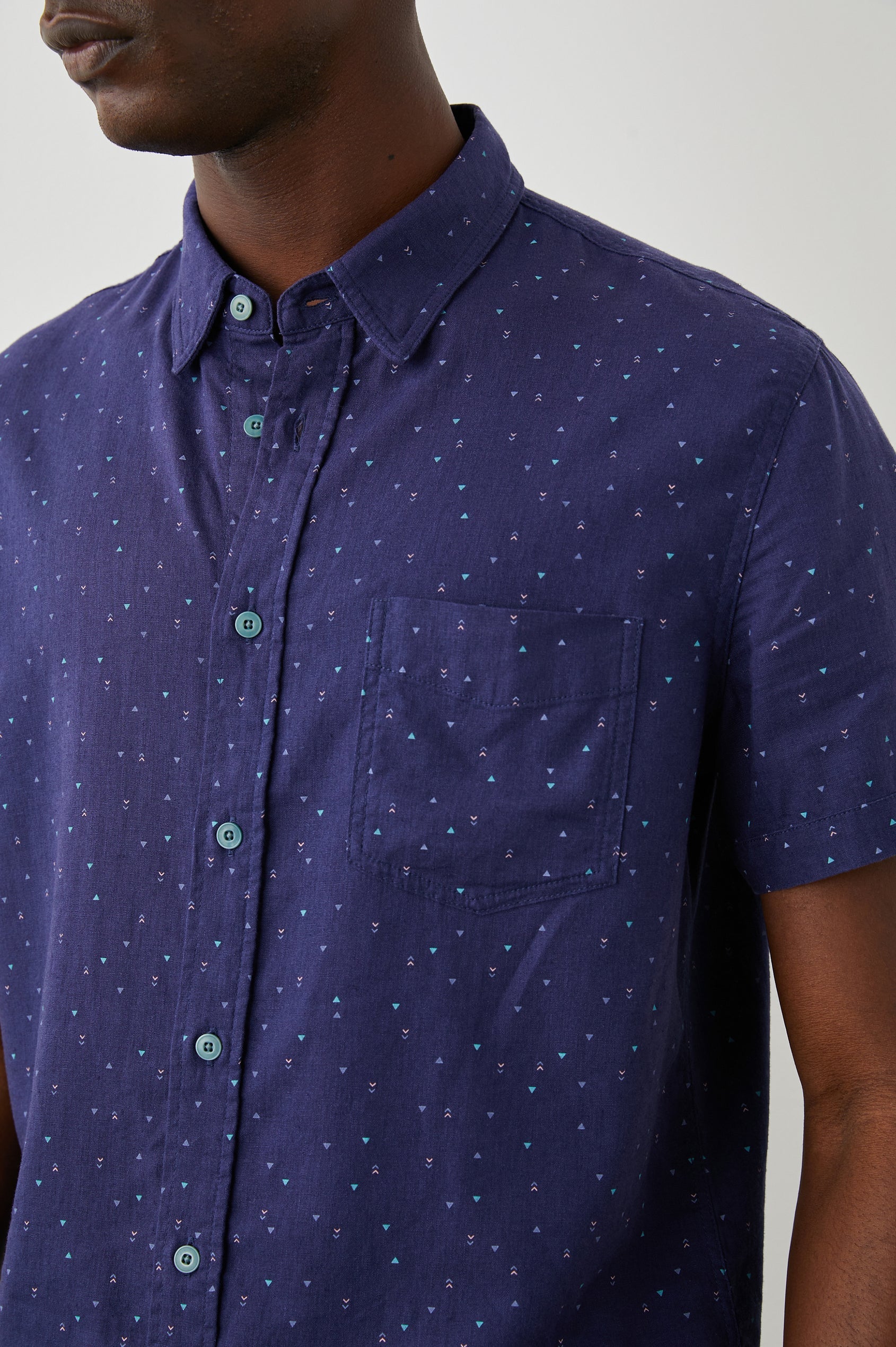 Wholesale,Rails, Rails Navy Triangle Print Short Sleeve Button Up Shirt, Blue, Large-46-TagL