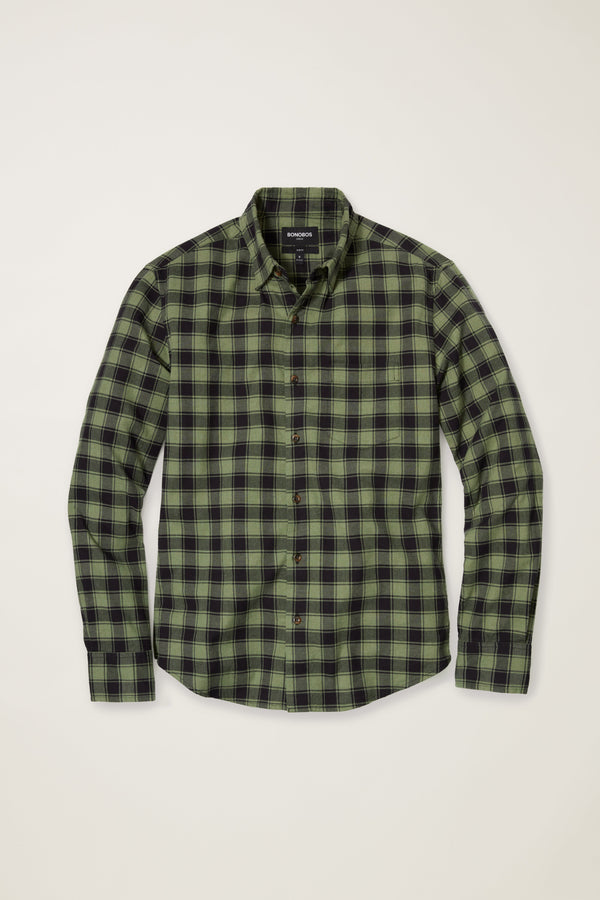 Bonobos Olive Black Stretch Slim Check Flannel Shirt