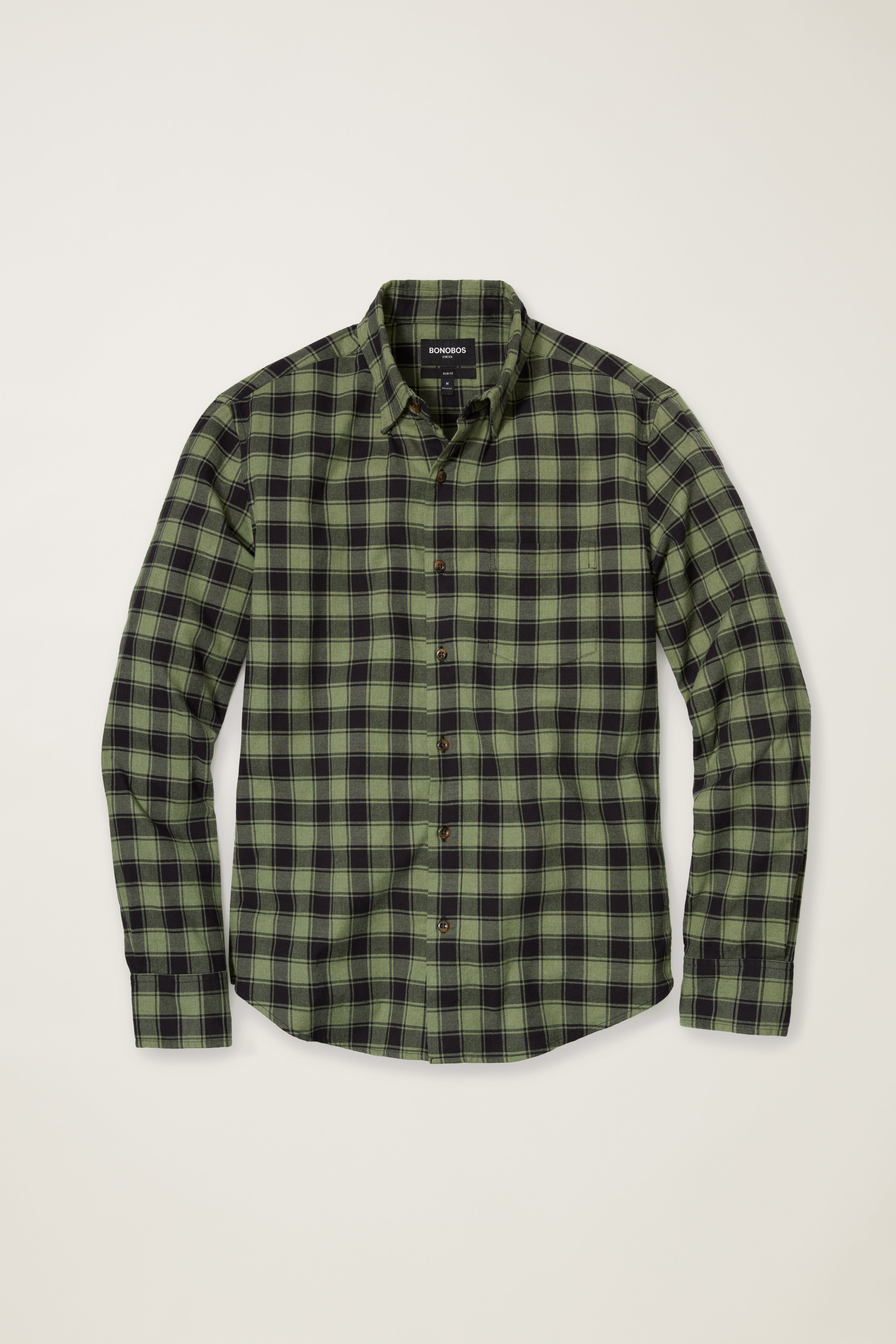 Wholesale,Bonobos, Bonobos Olive Black Stretch Slim Check Flannel Shirt, Green, Large-45-TagL