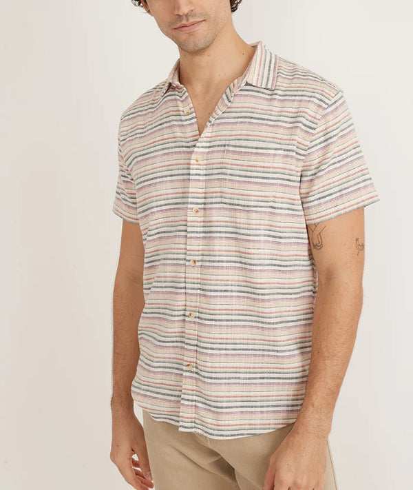 Marine Layer Multi Stripe Stretch Selvage Short Sleeve Button Up Shirt