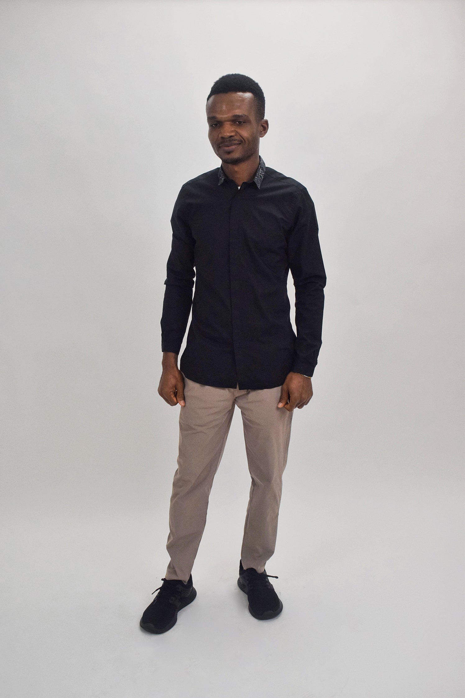 The RealReal,The Kooples, The Kooples Black Button Up Shirt With Contrast Animal Print Collar, Black, Small-41-TagS