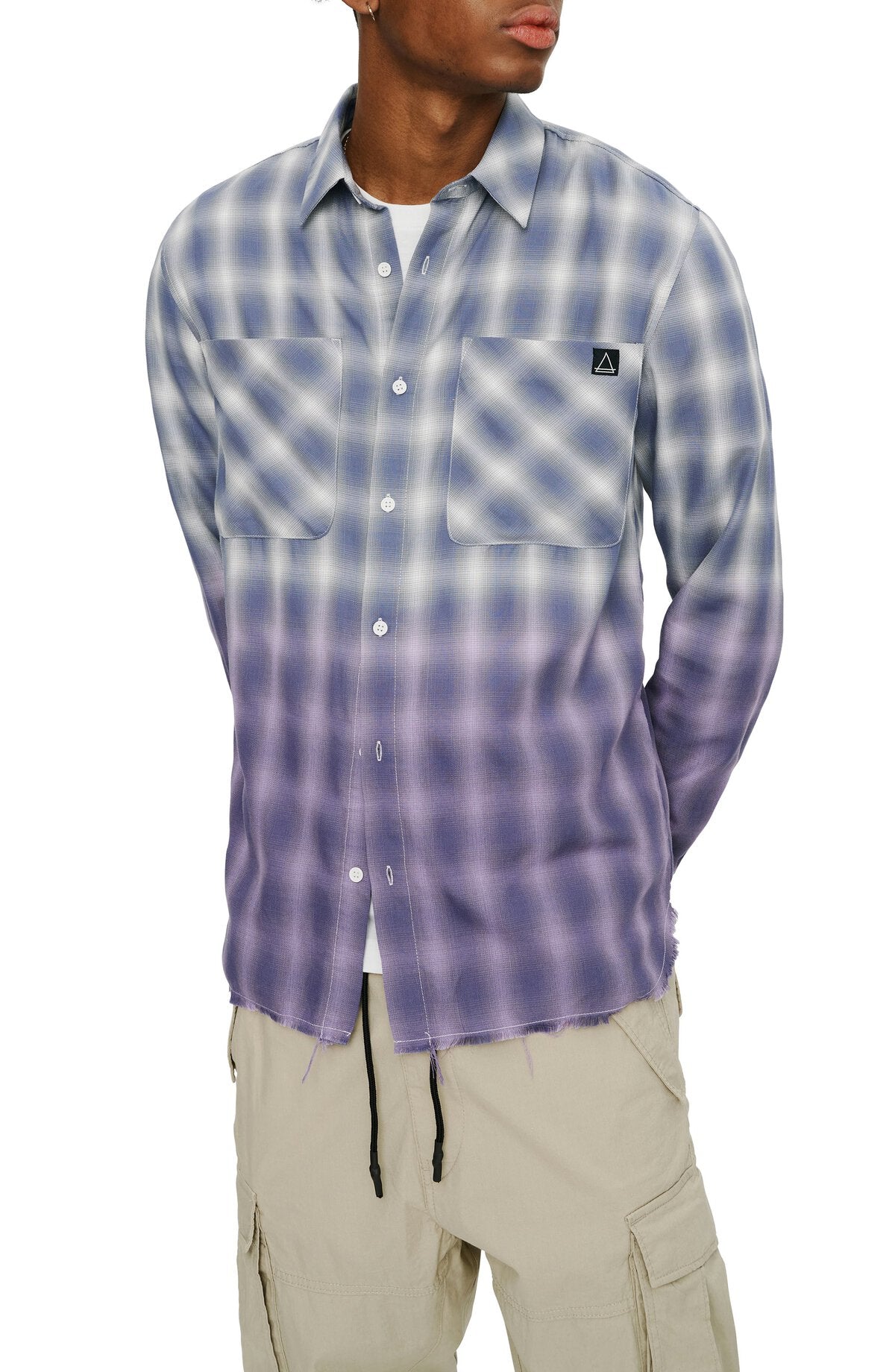 Nordstrom Rack,Elevenparis, Eleven Paris Purple Slim Fit Dip Dye Plaid Button-Up Shirt, Purple, Medium-42-TagM