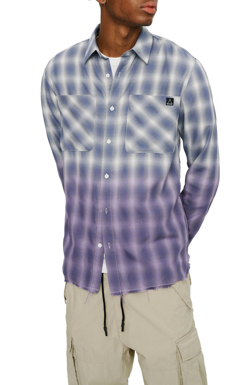 ELEVENPARIS Purple Slim Fit Dip Dye Plaid Button-Up Shirt