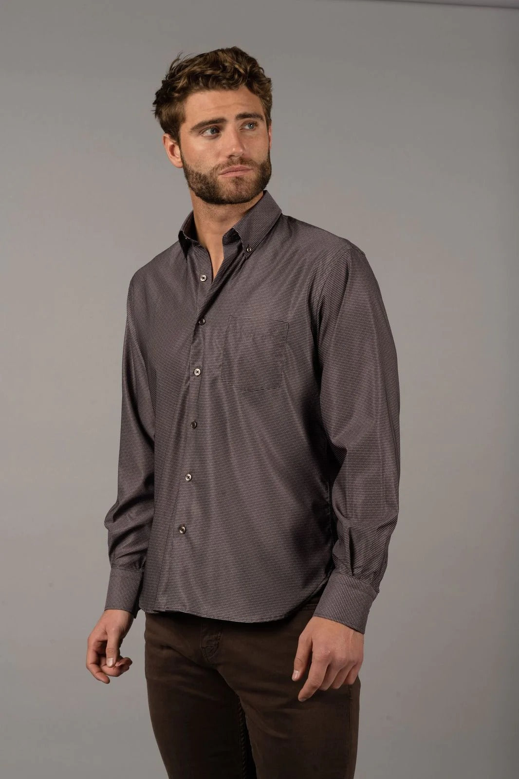 Wholesale,American Heritage, American Heritage Brown/Black Circular Print Performance Stretch Shirt, Brown, Small-42-TagSMedium-44-TagMLarge-46-TagLExtra Large-48-TagXL