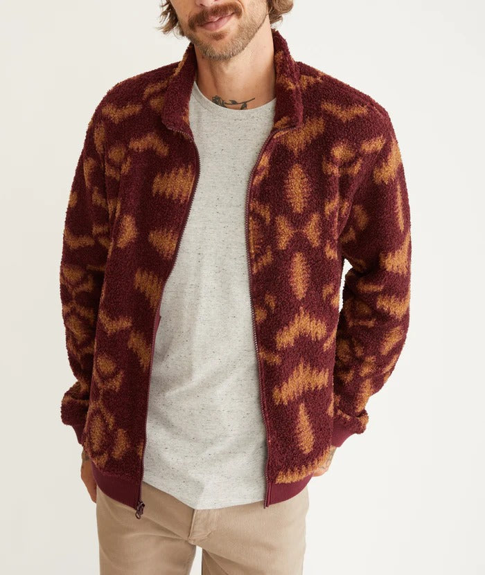 Wholesale,Marine Layer, Marine Layer Burgundy Geo Print Sherpa Full Zip, Red, Medium-44-TagMLarge-47-TagLExtra Large-50-TagXL