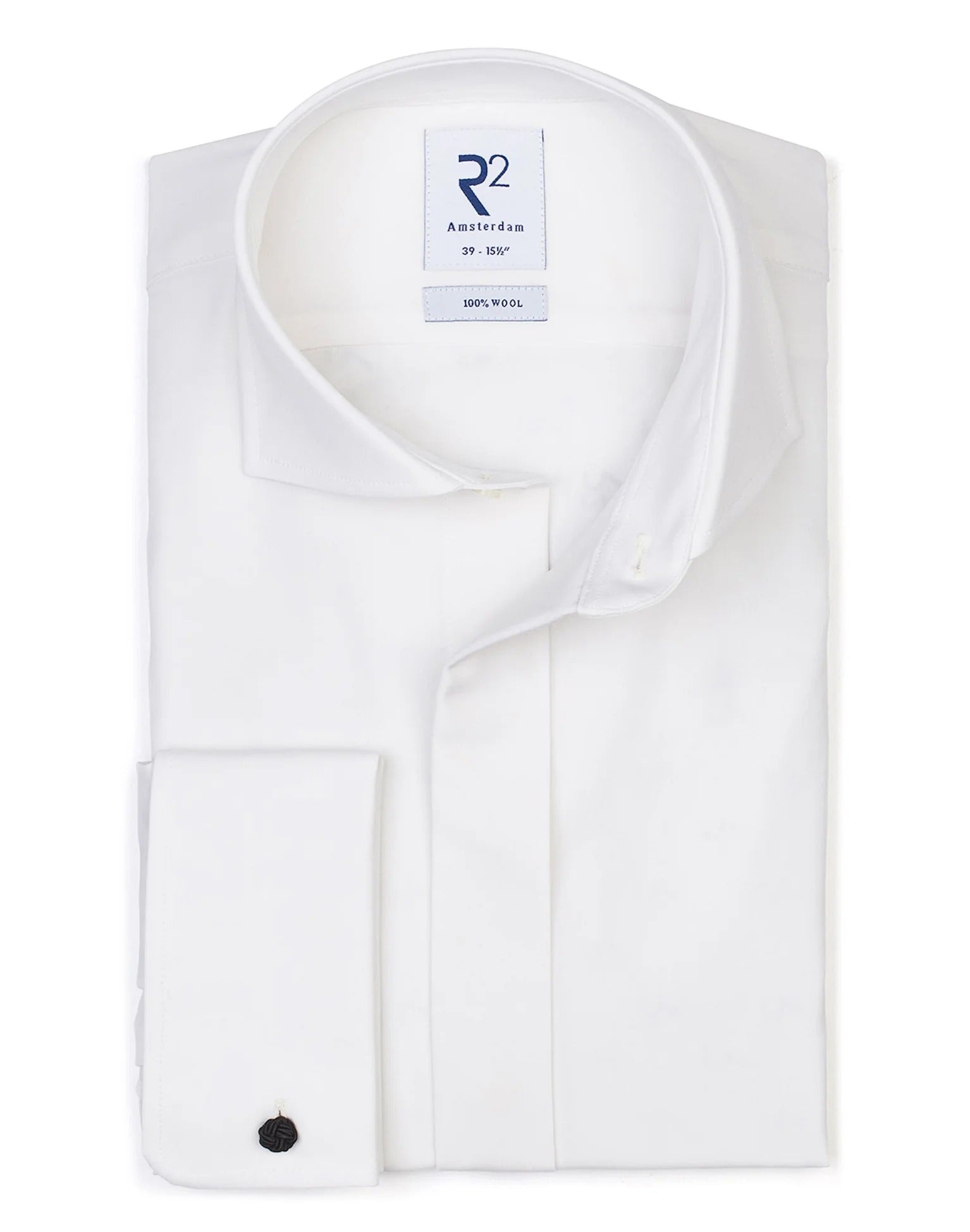 Brand Partner,R2 Amsterdam, R2 Amsterdam Off White 100% Wool Long Sleeve Button Up Shirt, White, Large-45-Tag42