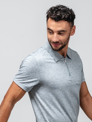 Wholesale,Ministry of Supply, Ministry of Supply Heather Grey Short Sleeve Zip Polo, Grey, Extra Large-46-TagXL