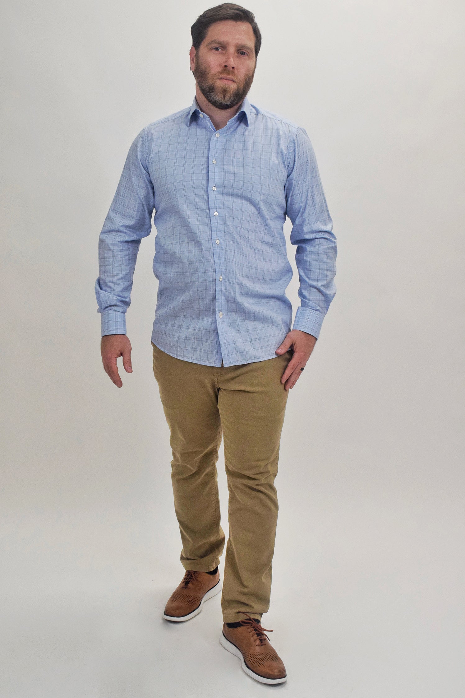 The RealReal,Eton, Eton Light Blue Plaid Print Button Up Shirt, Blue, Extra Large-48-TagXL