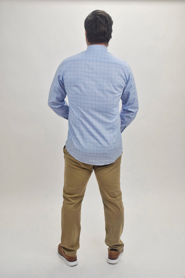 Eton Light Blue Plaid Print Button Up Shirt