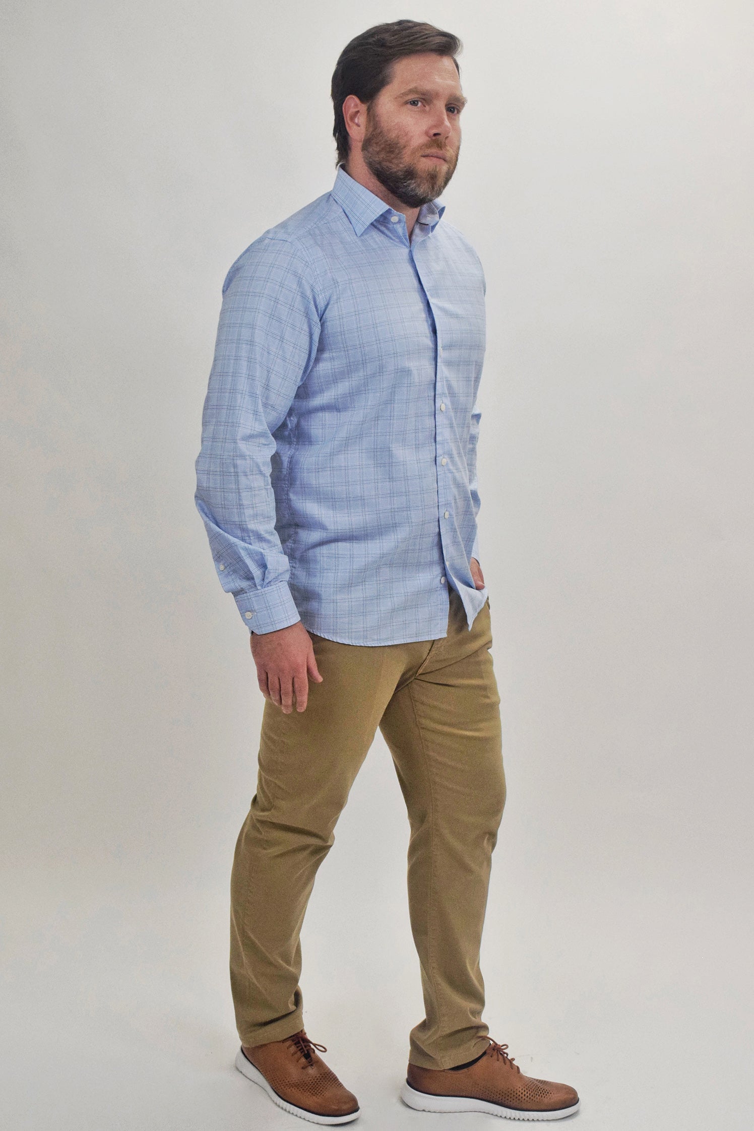 The RealReal,Eton, Eton Light Blue Plaid Print Button Up Shirt, Blue, Extra Large-48-TagXL