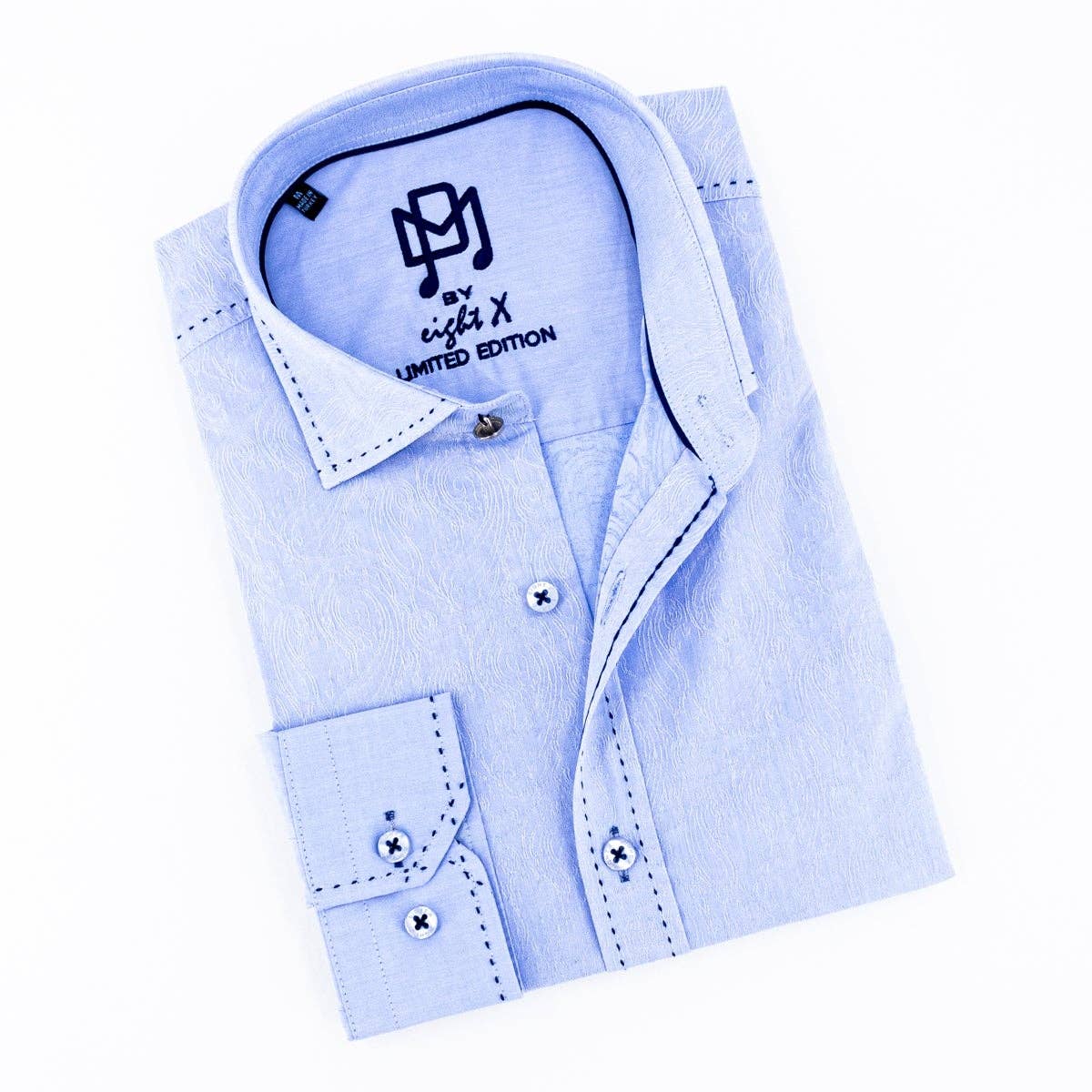 Faire,Eight X, Eight X Light Blue Jacquard w/ Navy Stitching Button Up Shirt, Blue, Medium-42-TagM