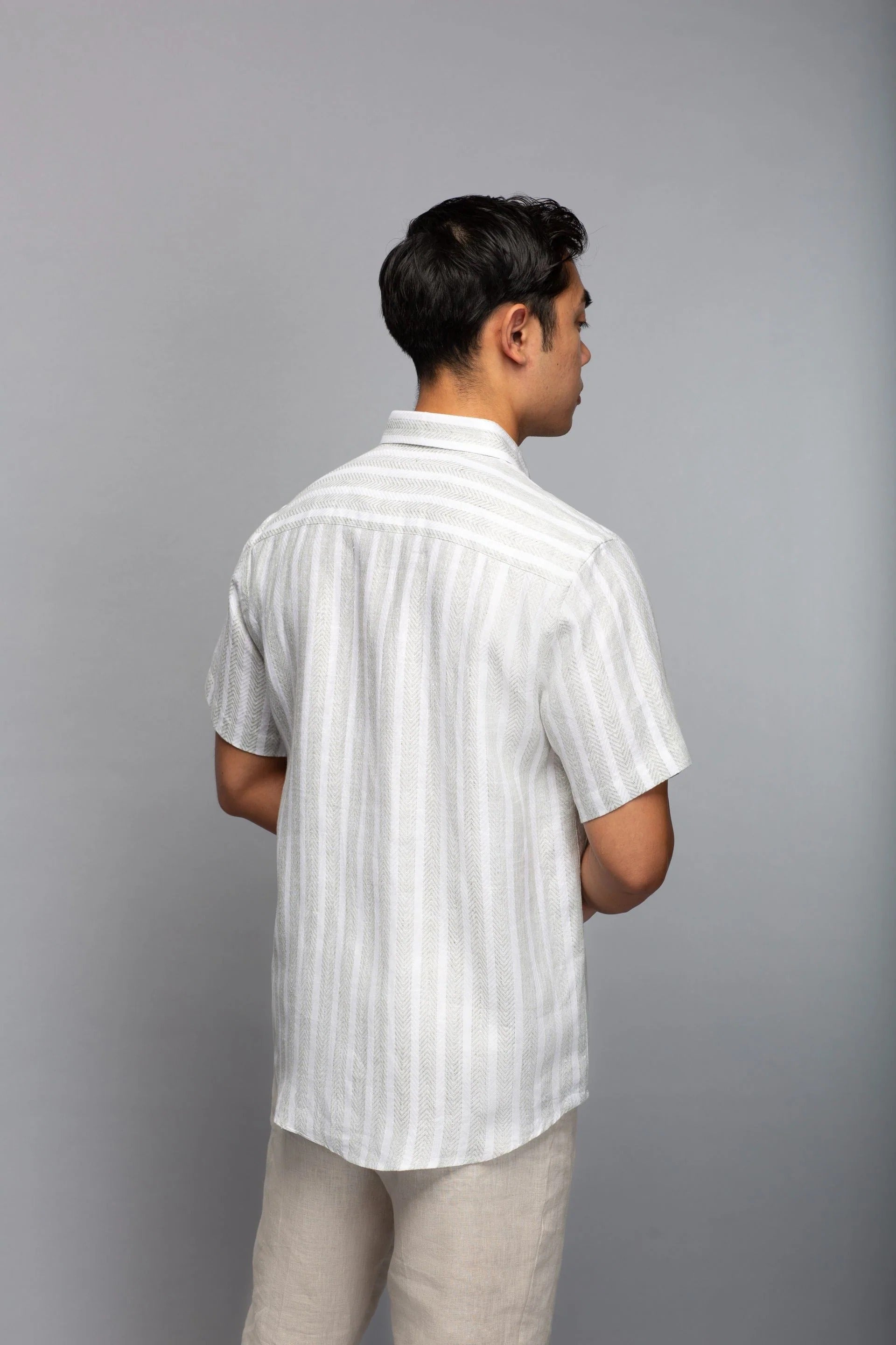 Brand Partner,Stitch Note, Stitch Note Green Yarn Dyed  Stripe The Redford Short Sleeve Shirt, Green, Extra Large-47-TagXL