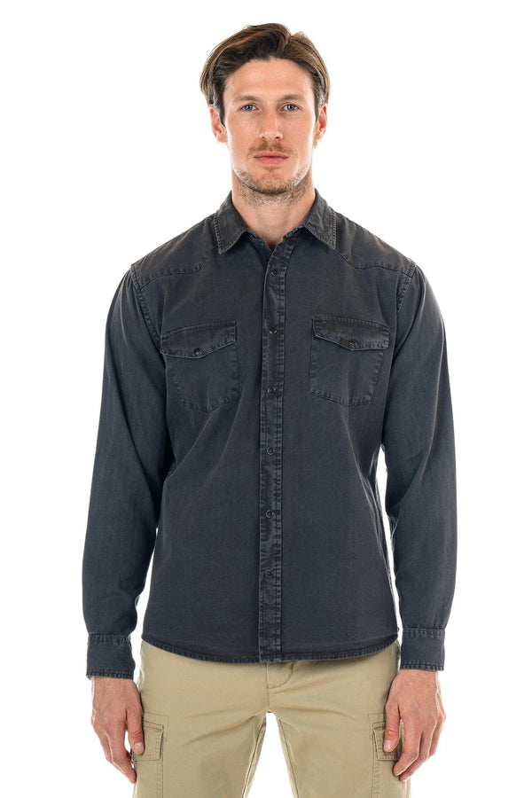 Original Paperbacks Washed Grey Herringbone Long Sleeve Shirt