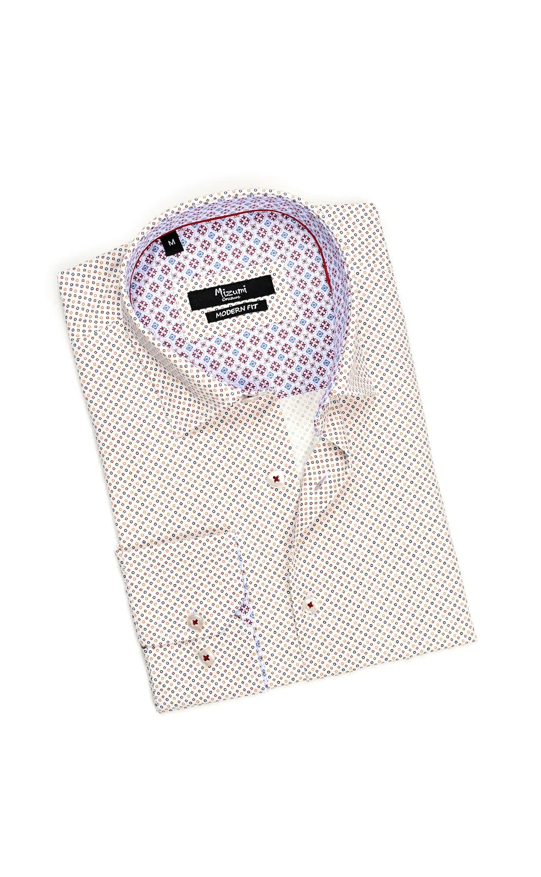Wholesale,Mizumi, Mizumi Cream With Multi Colored Geometric Dot Print Long Sleeve Button Up Shirt, Cream, Extra Extra Large-51-TagXXLExtra Large-48-TagXLLarge-46-TagLMedium-44-TagMMedium-42-TagS