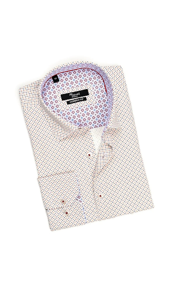 Mizumi Cream With Multi Colored Geometric Dot Print Long Sleeve Button Up Shirt