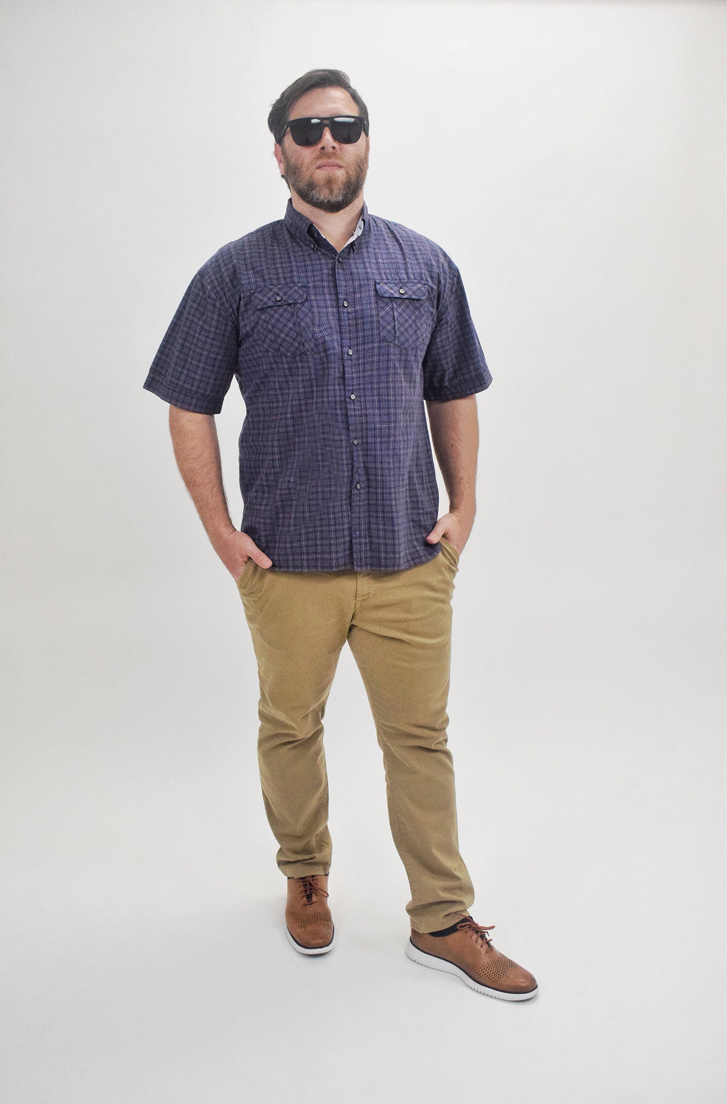 The RealReal,Diesel, Diesel Blue Plaid Double Flap Pocket Short Sleeve Button Down Shirt, Blue, Large-49-TagL