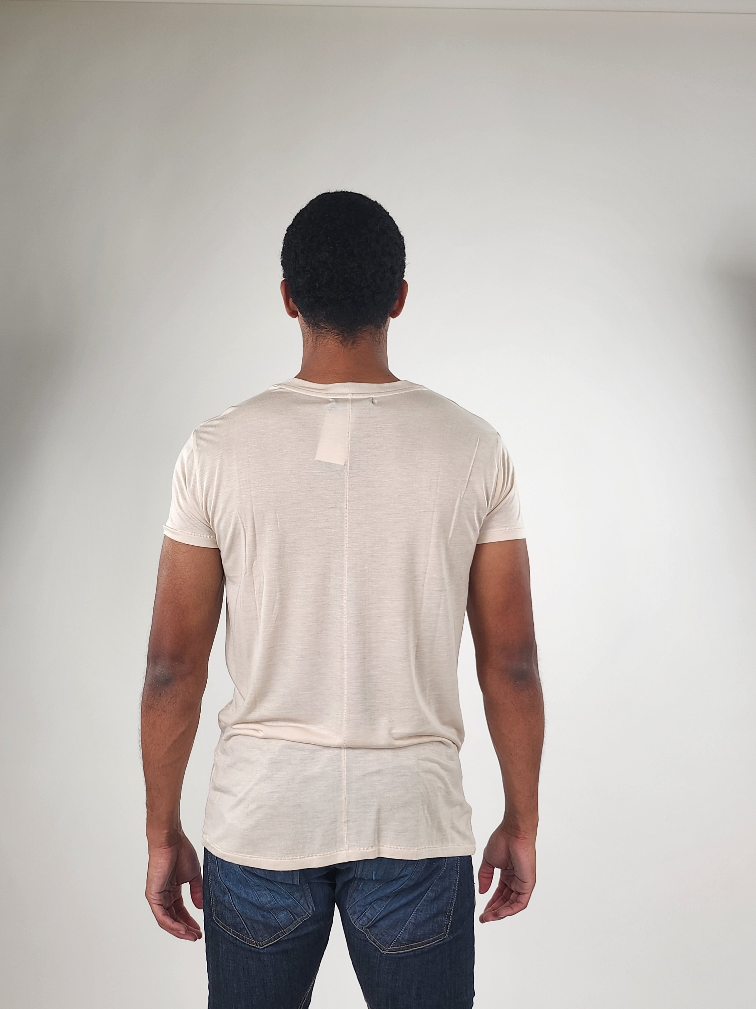 Wholesale,Reesedeluca, Reese De Luca Cream Short Sleeve T-Shirt with Inside Chest Pocket, Cream, Medium-41-TagM