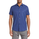W.R.K Blue Geometric Print 4-Way Stretch Short Sleeve Button Up Shirt