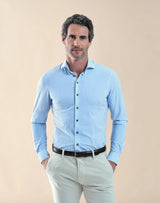 R2 Amsterdam Blue Striped Knitted 4-way stretch Shirt