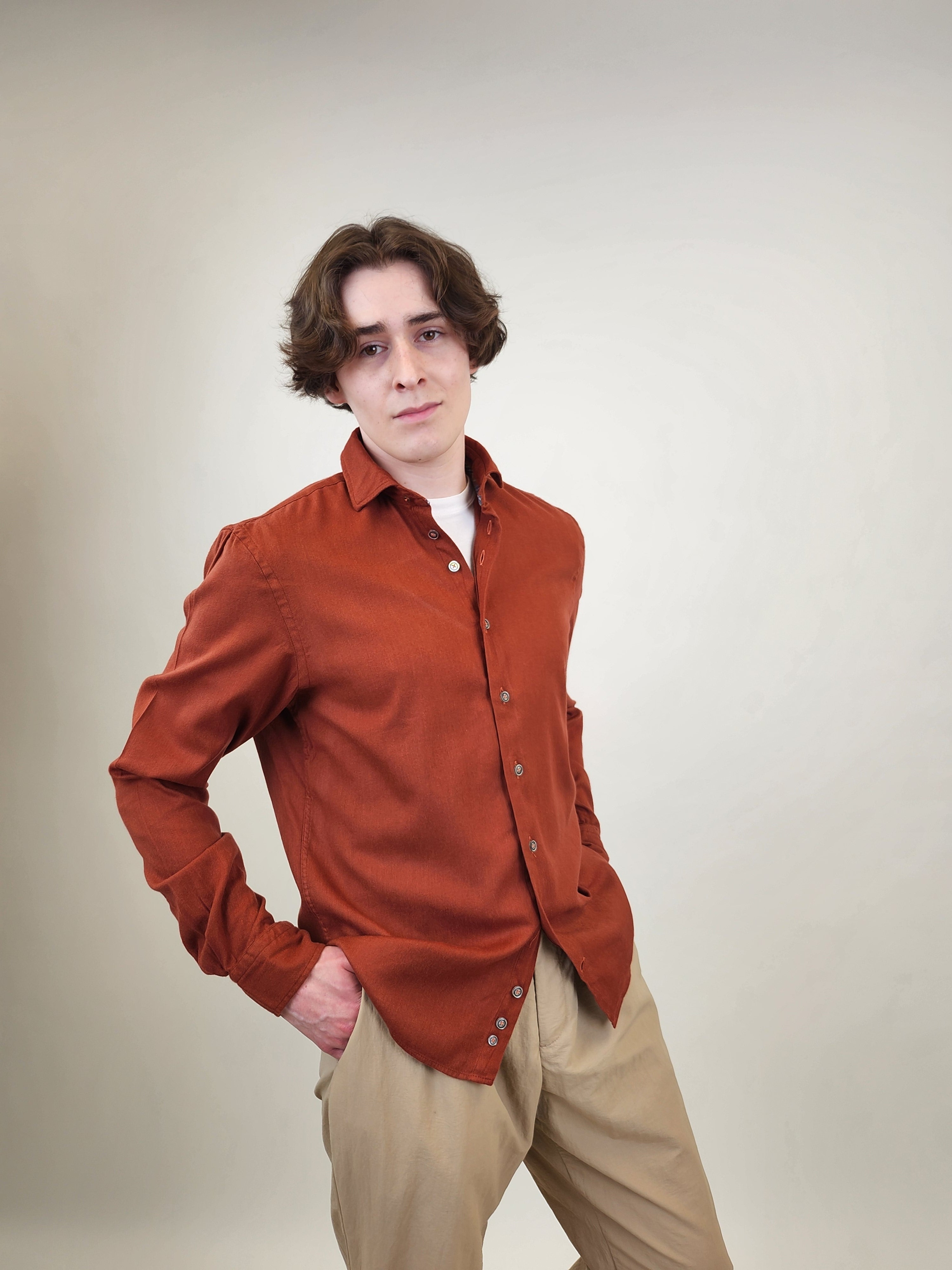 Brand Partner,R2 Amsterdam, R2 Amsterdam Pumpkin Cotton/Viscose Shirt, Orange, Medium-42-Tag38