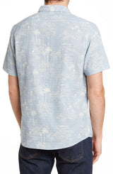 Tailor Vintage Blue Palm Tree Print Short Sleeve Button Up Shirt