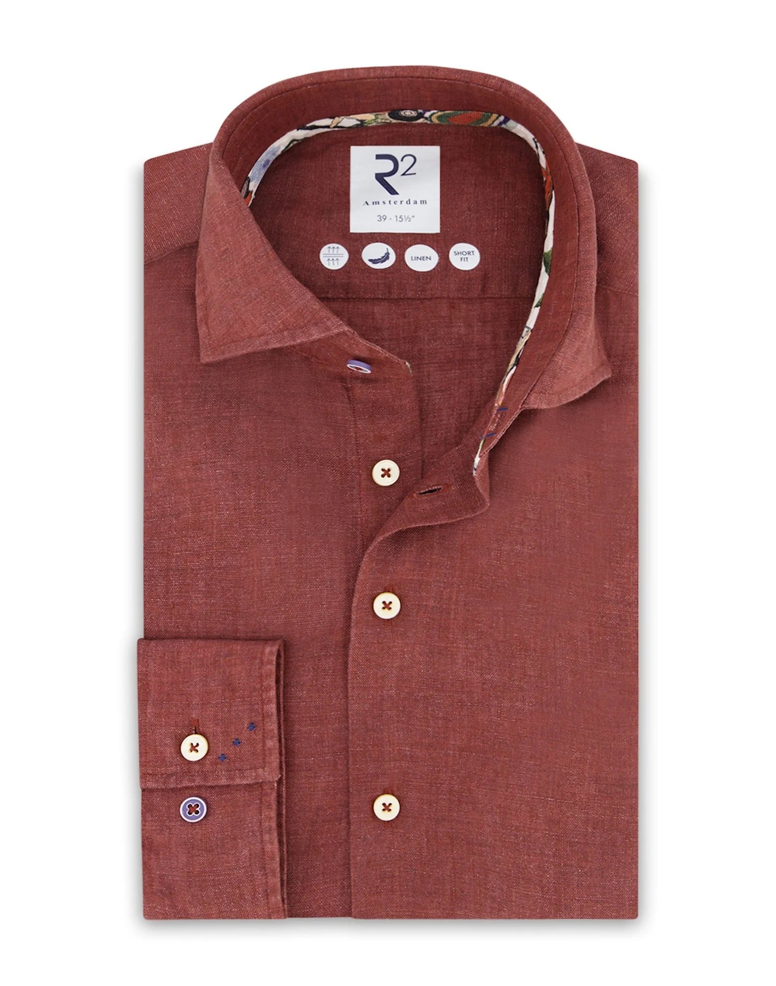 Brand Partner,R2 Amsterdam, R2 Amsterdam Brown Linen Long Sleeve Shirt Contrast print with Classic Buggy Paisley, Brown, Large-46-Tag42