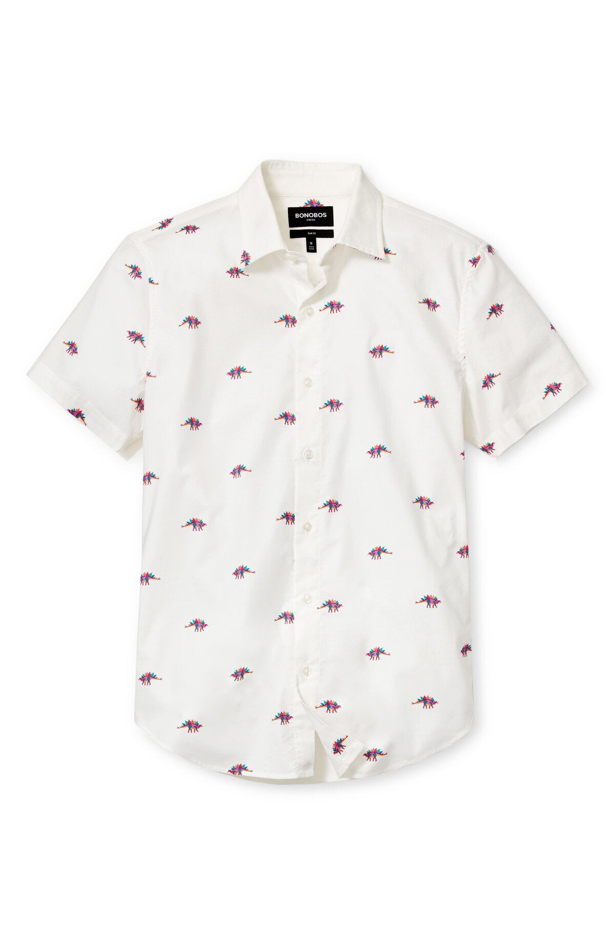 Paisley & Gray,Paisley & Gray, Bonobos White Stegosaurus Print Stretch Short Sleeve Button Up Shirt, White, Extra Large-48-TagXLLarge-45-TagLMedium-42-TagMSmall-39-TagS