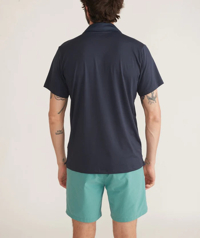 Marine Layer Navy Sport Recycled Stripe Short Sleeve Polo