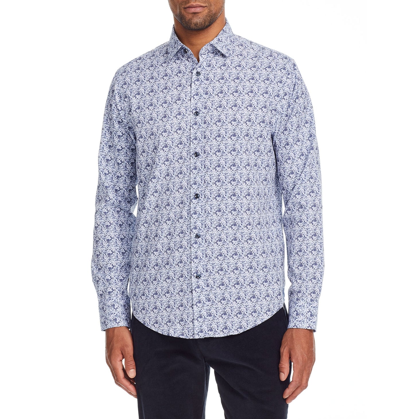 Faire,Brooklyn Brigade, Brooklyn Brigade Light Blue Floral Print Performance Shirt, Blue, Extra Large-50-TagXL