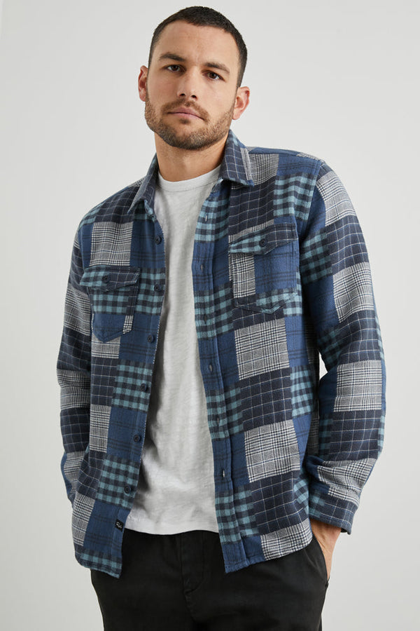 Rails Blue Patchwork Long Sleeve Flannel Shirt