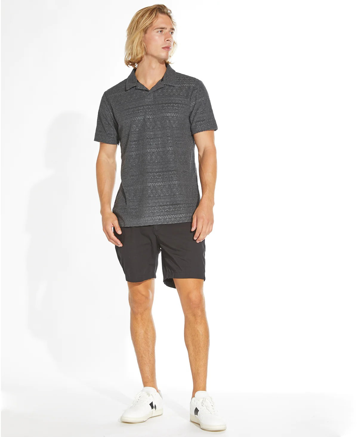 Wholesale,Civil Society, Civil Society Heather Dark Charcoal Jacquard Short Sleeve Resort Polo, Grey, Medium-40-TagM