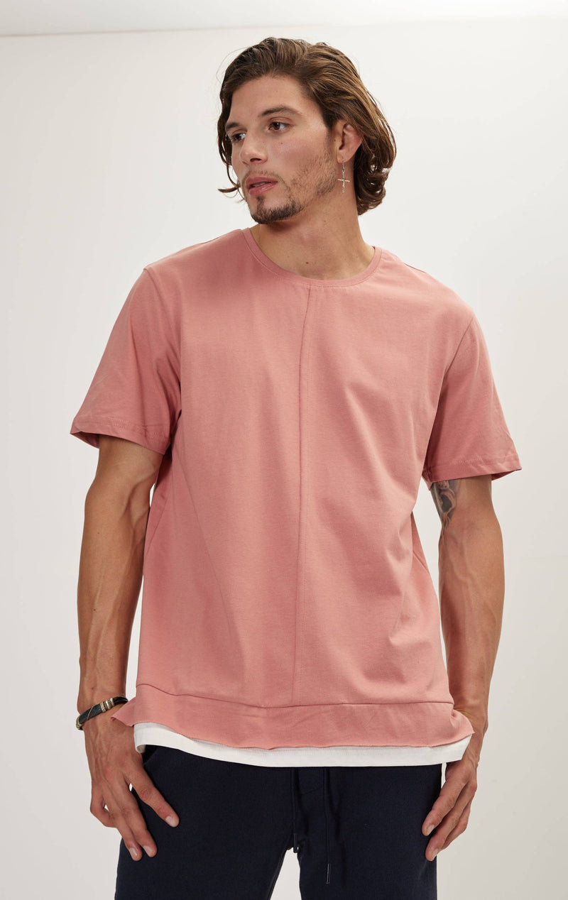 RNT 23 Salmon Pink Split Front Cotton Tee