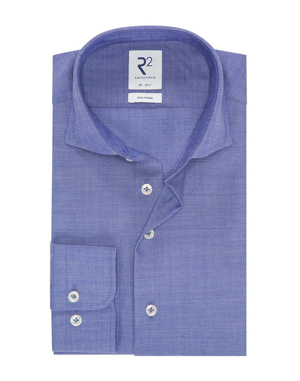 R2 Amsterdam Cobalt Blue 100% Merino Wool Long Sleeve Button Up Shirt