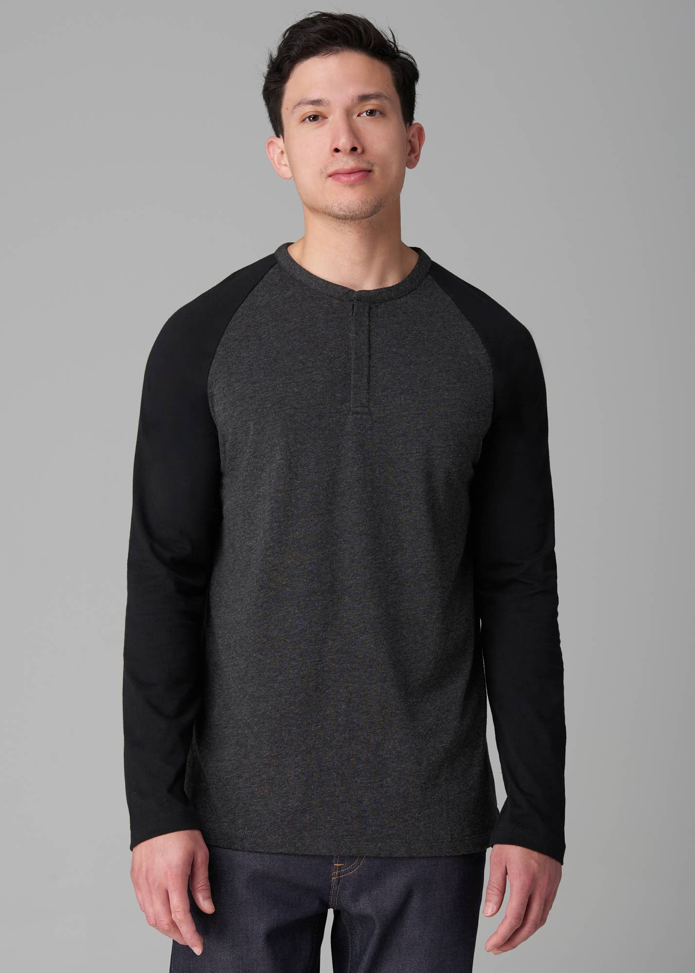 Faire,Julian & Mark, Julian & Mark Grey Color Block Long Sleeve Henley, Grey, Medium-40-TagM
