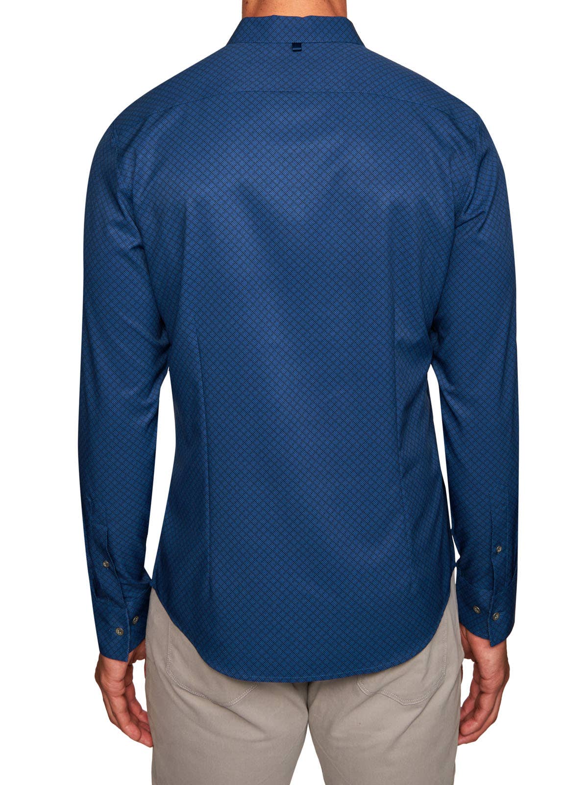 Faire,W.R.K., W.R.K Dark Blue Diamond Texture Grid 4-Way Stretch Long Sleeve Button Up Shirt, Blue, Large-44-TagL