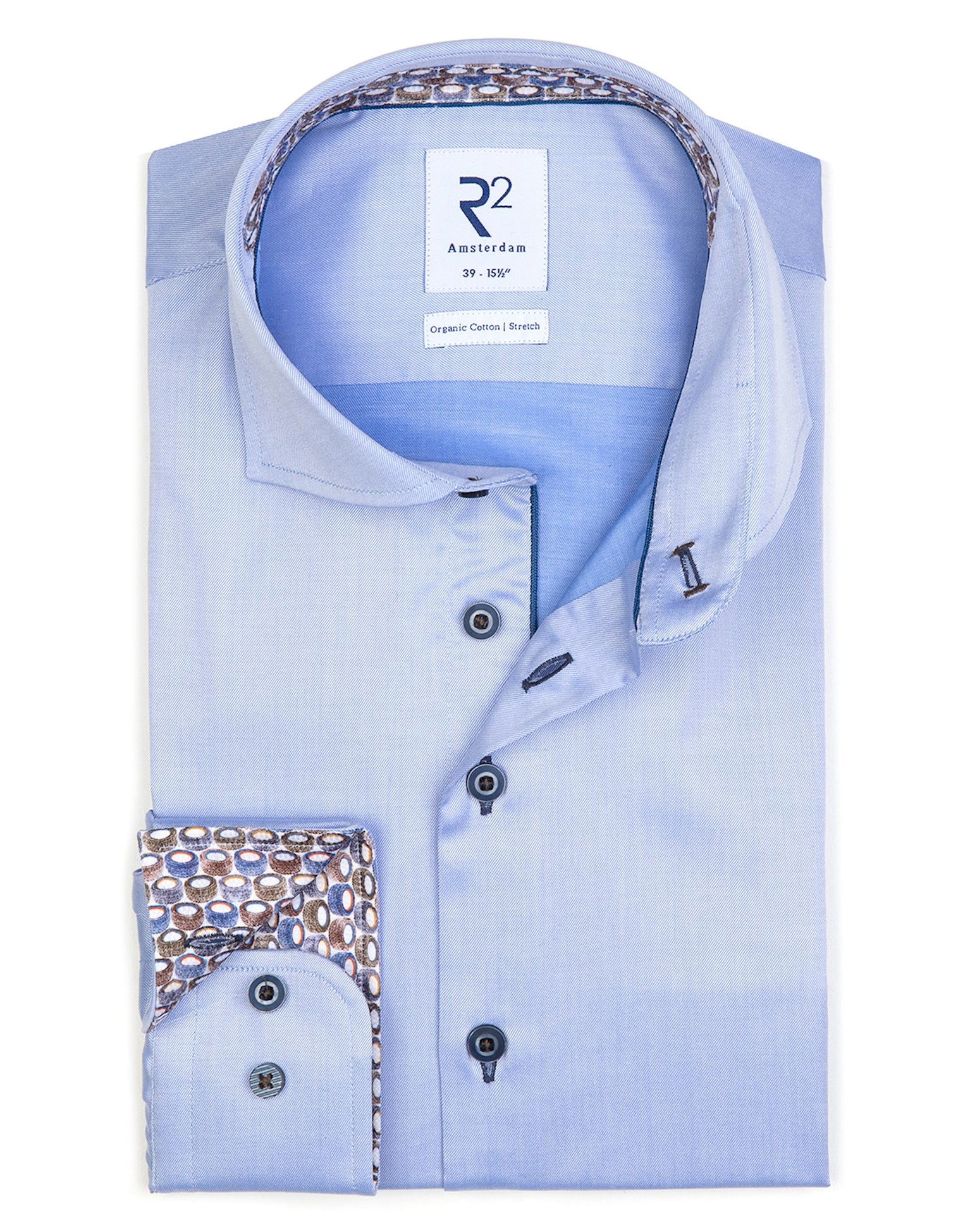 Brand Partner,R2 Amsterdam, R2 Amsterdam Light Blue 2 PLY Long Sleeve Button Up Shirt with Tire Print Contrast, Blue, Medium-43-Tag41