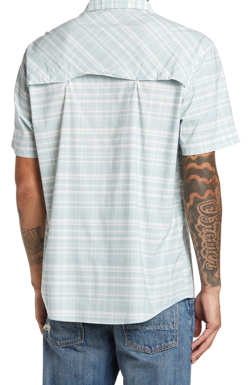Flag and Anthem Green Stripe Short Sleeve Performance Button Up Shirt