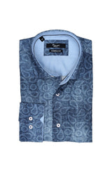 Mizumi Blue Paisley Print Long Sleeve Button Up Shirt