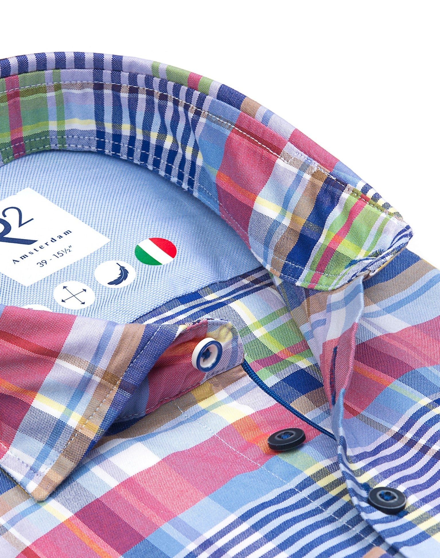 Brand Partner,R2 Amsterdam, R2 Amsterdam Multicolor Check Oxford Cotton Shirt, Blue, Medium-44-Tag41