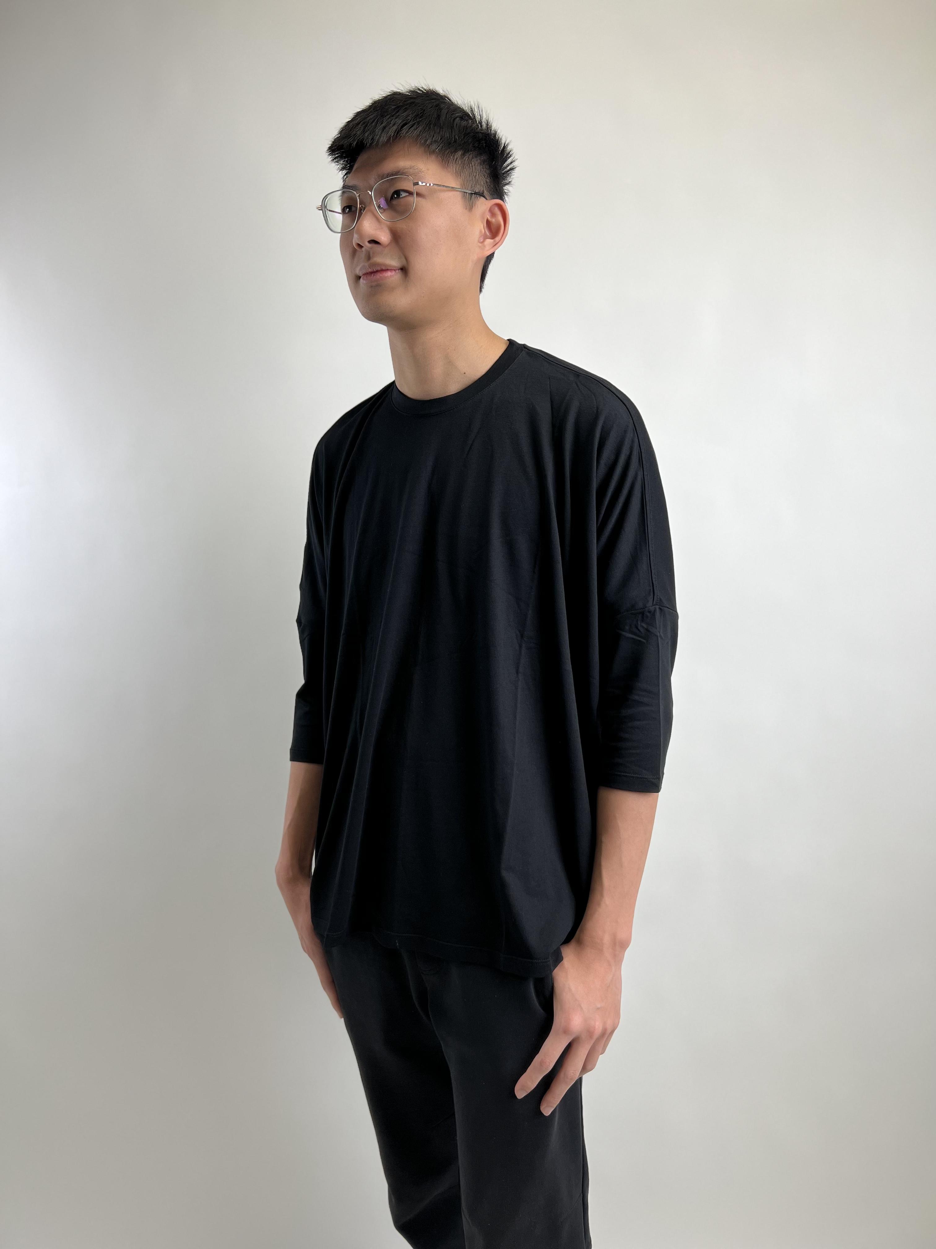 Wholesale,Reesedeluca, Reese De Luca Black Drop Shoulder Elbow Length Sleeve T-Shirt, Black, Extra Extra Large-58-TagXS