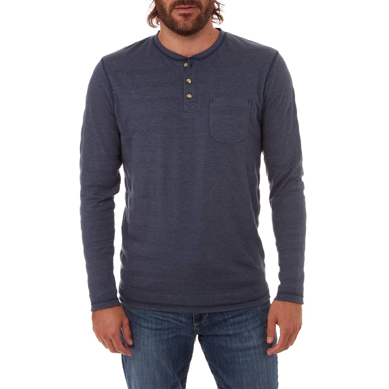 Faire,PX, PX Blue Heather Long Sleeve Tonal Striped Henley, Blue, Large-42-TagL