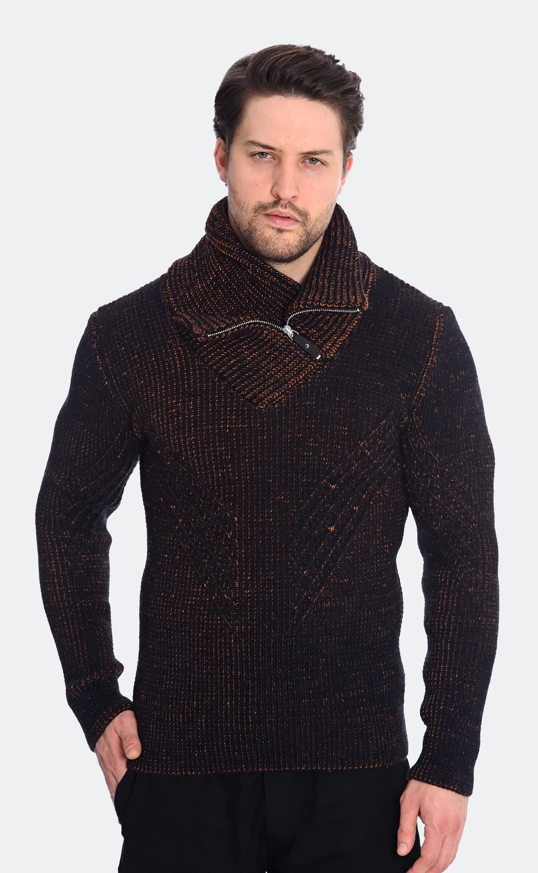 Wholesale,LCR, LCR Cinnamon /Navy Zip Closure Neck Long Sleeve Pullover, Brown, Extra Small-34-TagL