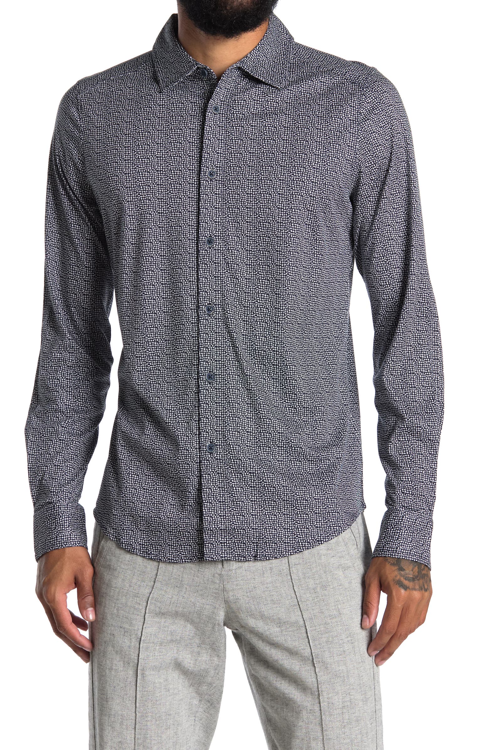 Nordstrom Rack, Raffi Navy Print Button-up Shirt, Blue, Medium-42-TagM
