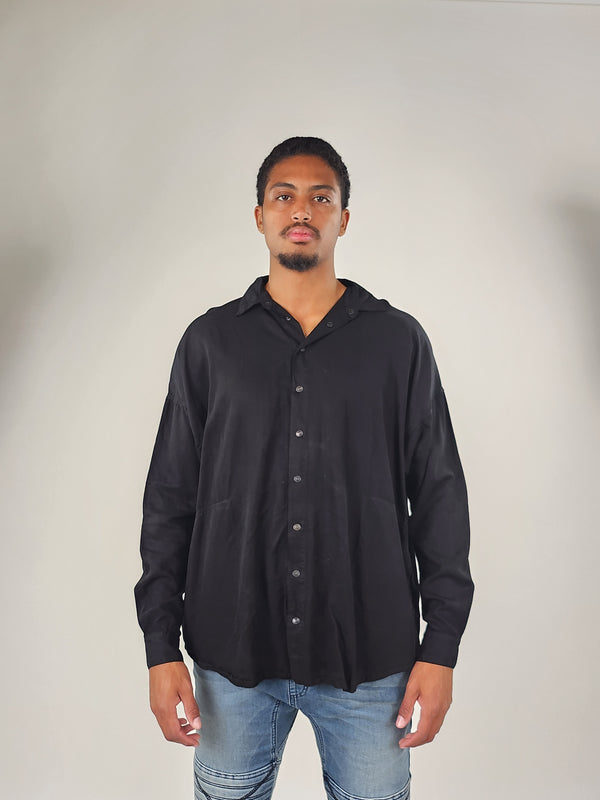 Reese De Luca Black Long Sleeve Snap Button Up Shirt with Side Pockets