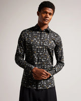 Ted Baker Grey/Black Floral Print Torted Woven Shirt