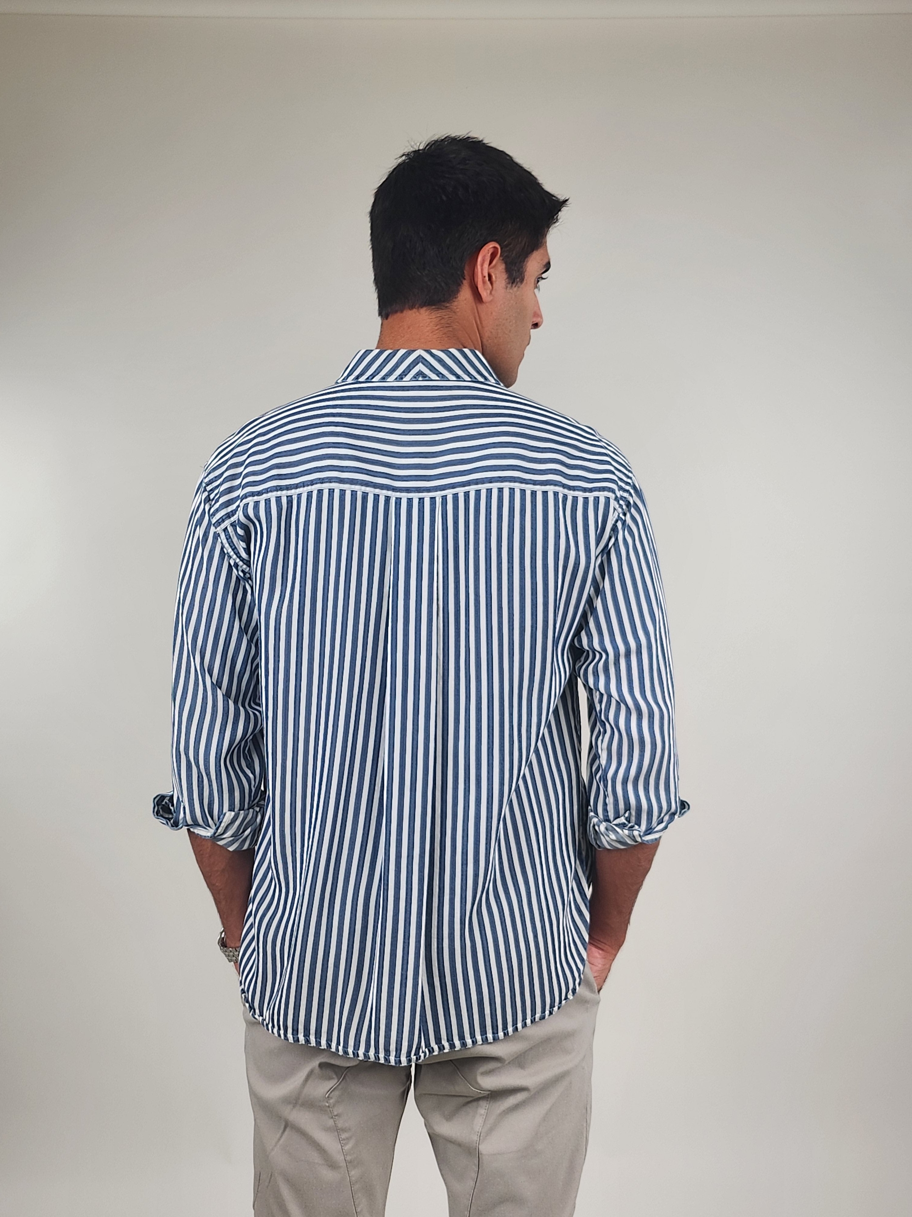 Other,Karl Lagerfeld, Karl Lagerfeld Navy/White Stripe Logo Long Sleeve Shirt, Blue, Medium-43-TagM